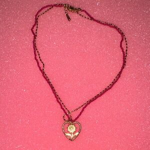 Gold and Pink Heart Pendant Necklace